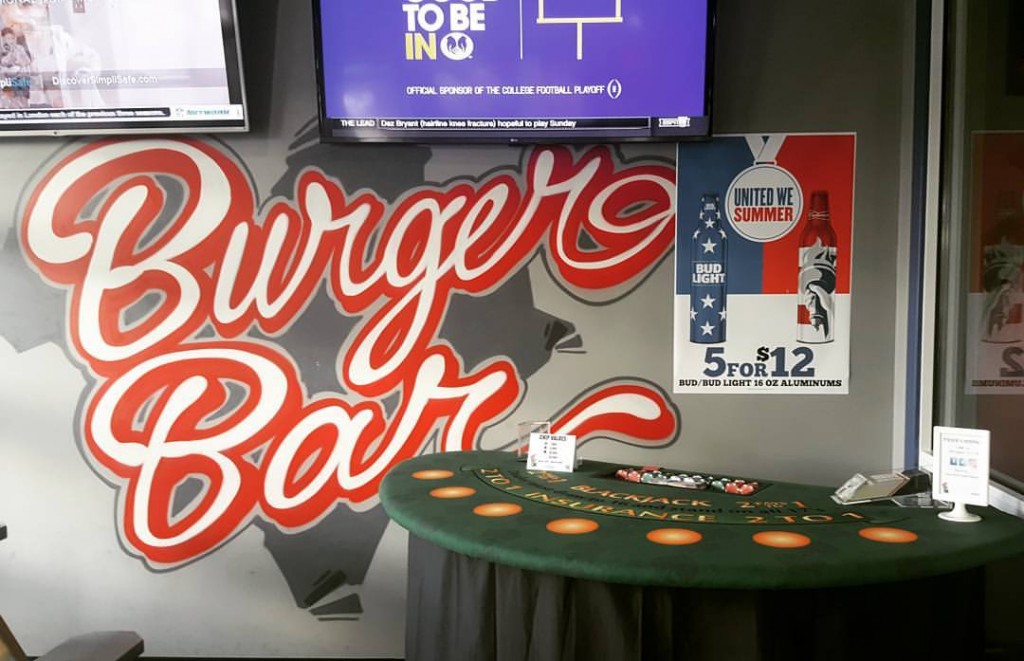 BlackJack table set up inside a burger bar for casino themed event